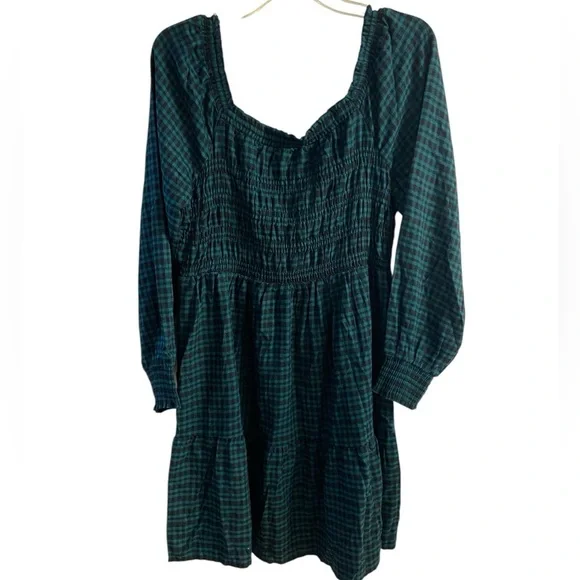Lucky brand pacific plaid green black smocked long sleeve dress flannel XL NWT - Picture 3 of 9